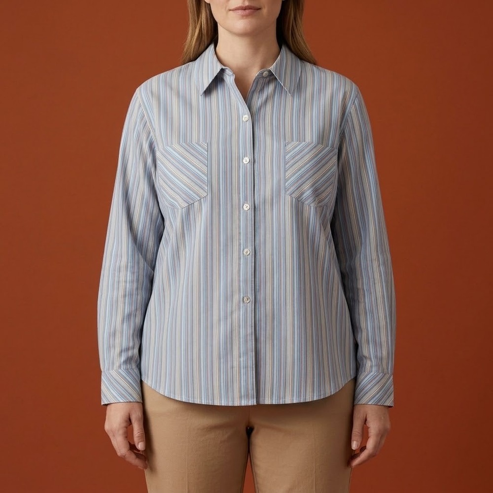 Chico's Striped Button Down Shirt Women's 3 Blue Pink Cotton EUC